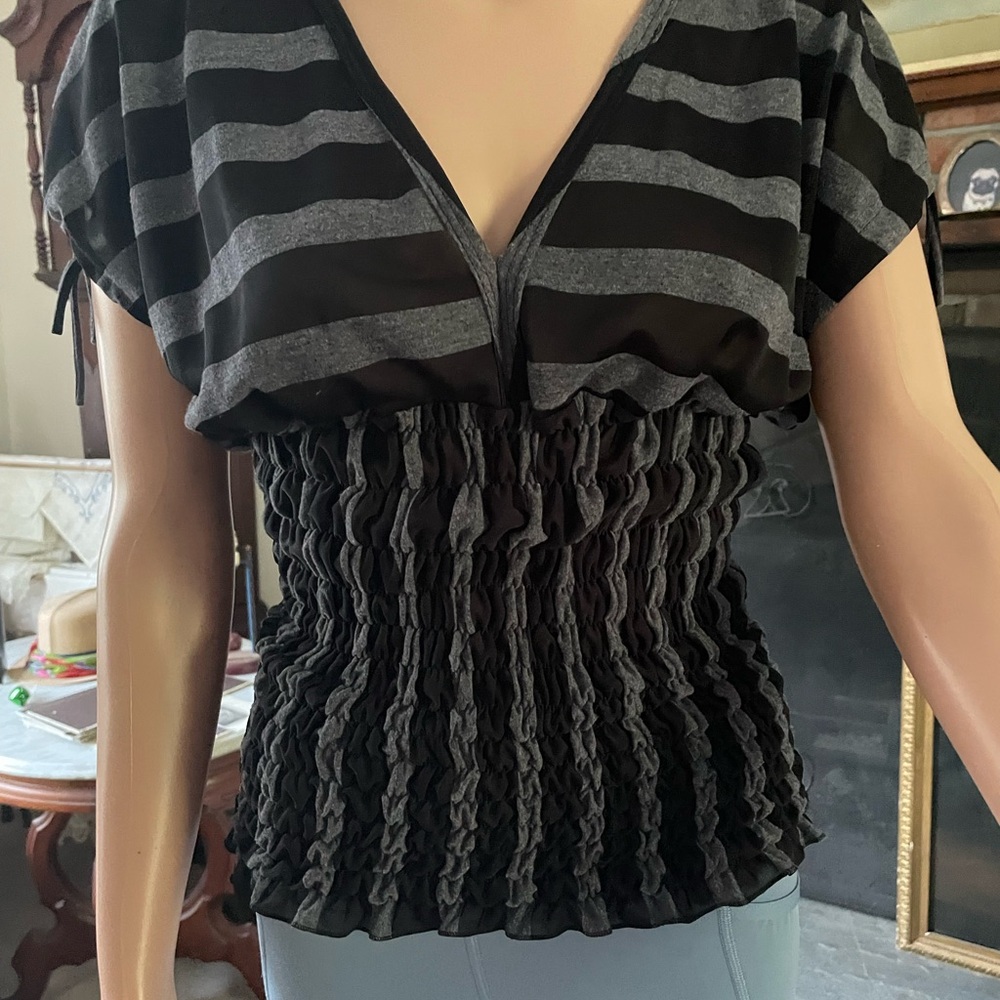 Black and Gray Striped Women's Top